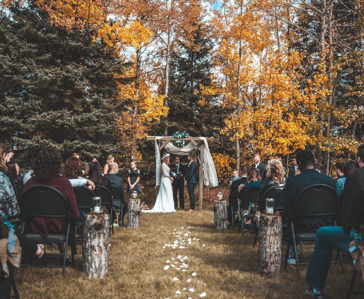 Cérémonie laïque de mariage dans une forêt