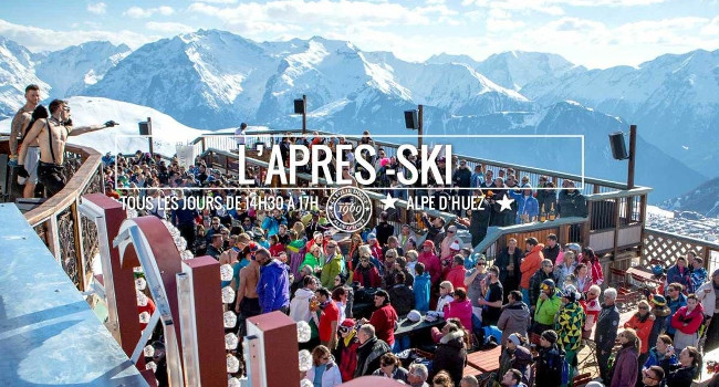 Outdoor terrace of La Folie Douce restaurant in Alpe d'Huez